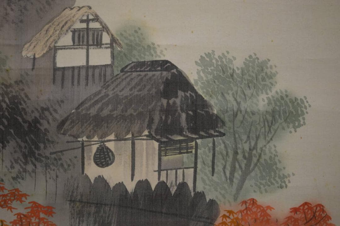 真作/中山秋湖/秋景山水図/双幅/桐共箱付/布袋屋掛軸HG-239