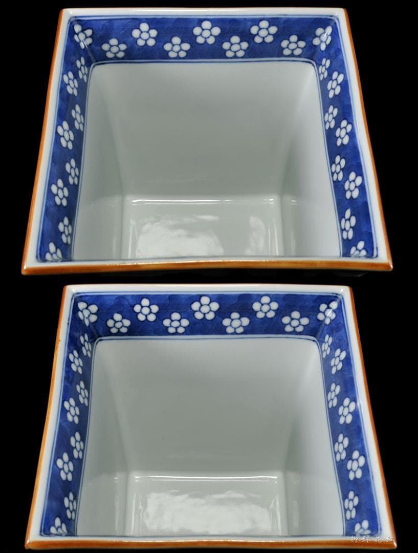 五代 三浦竹泉 色絵山水図 四方 水指 共箱 茶道具