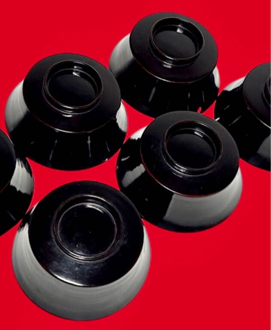 角形 螺鈿細工 漆器6客 金赤蒔絵蝶文 50年前 送込