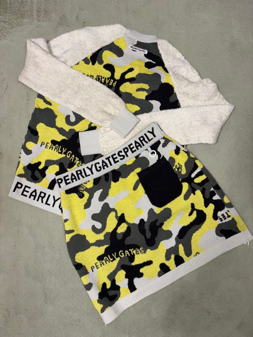 （専用）パーリーゲイツ、迷彩柄シリーズ、異素材ニット、セットアップ、サイズ1