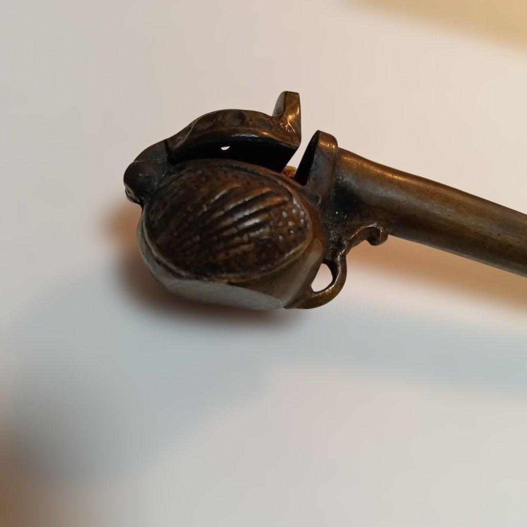 211..金属製の江戸時代の筆と墨壺、携帯用具、極小品、絵画のモチーフ使用