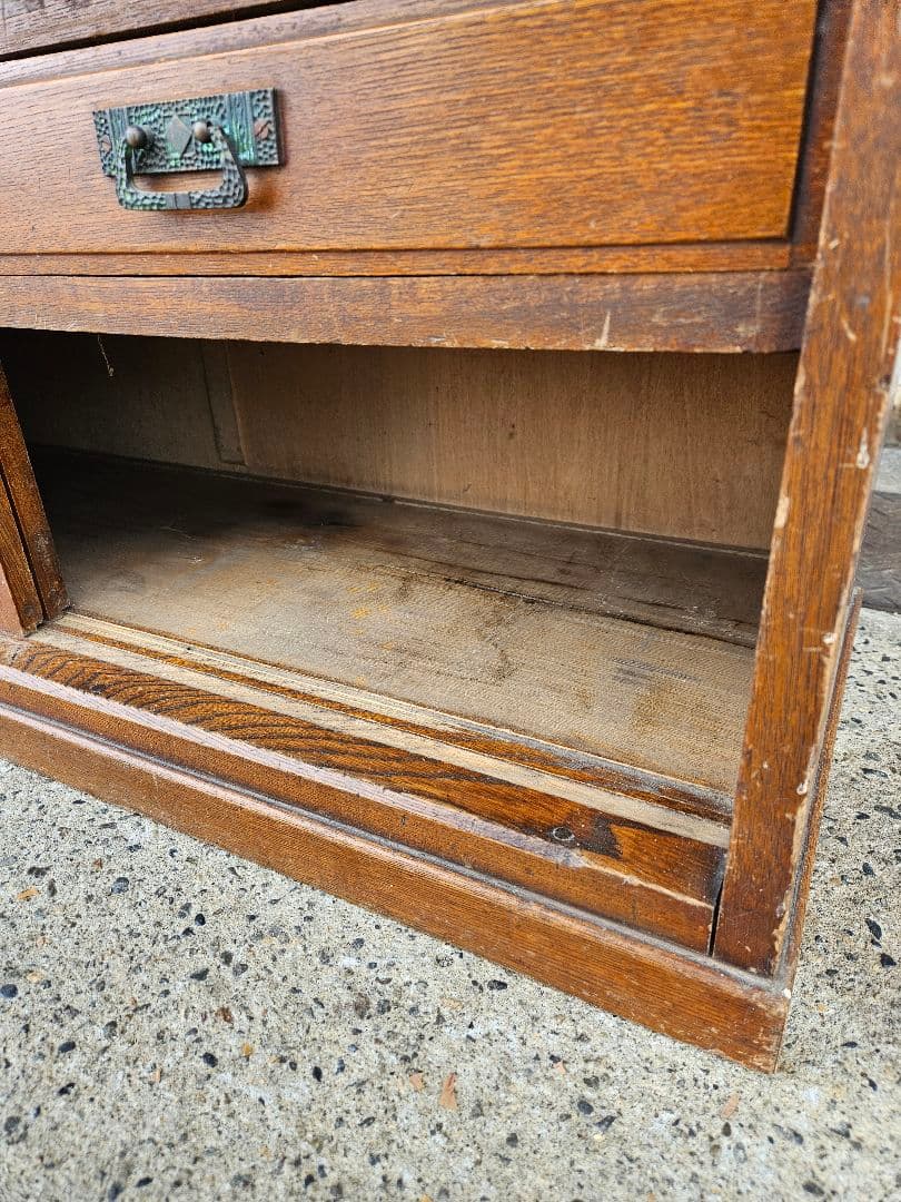 日本のアンティーク 古いライティングビューロー 帳場机 収納棚 明治 大正時代