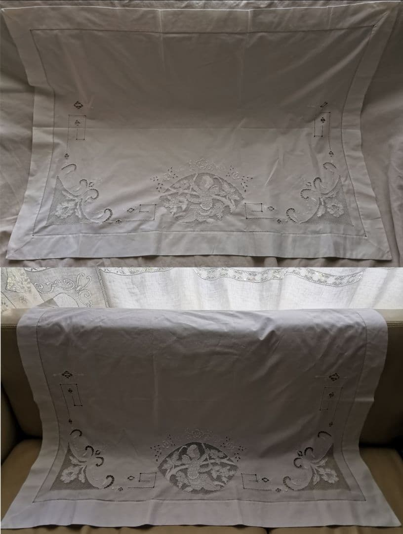 アンティークイタリア ニードルワーク刺繍 木登りのエンジェル リーフと天使クロス