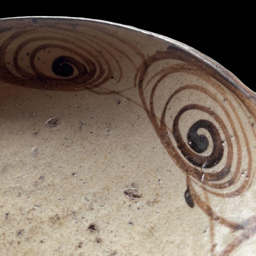 馬の目皿 石皿 古瀬戸 幕末 皿 古丹波 馬の目皿 鉄絵 白化粧 渦巻文