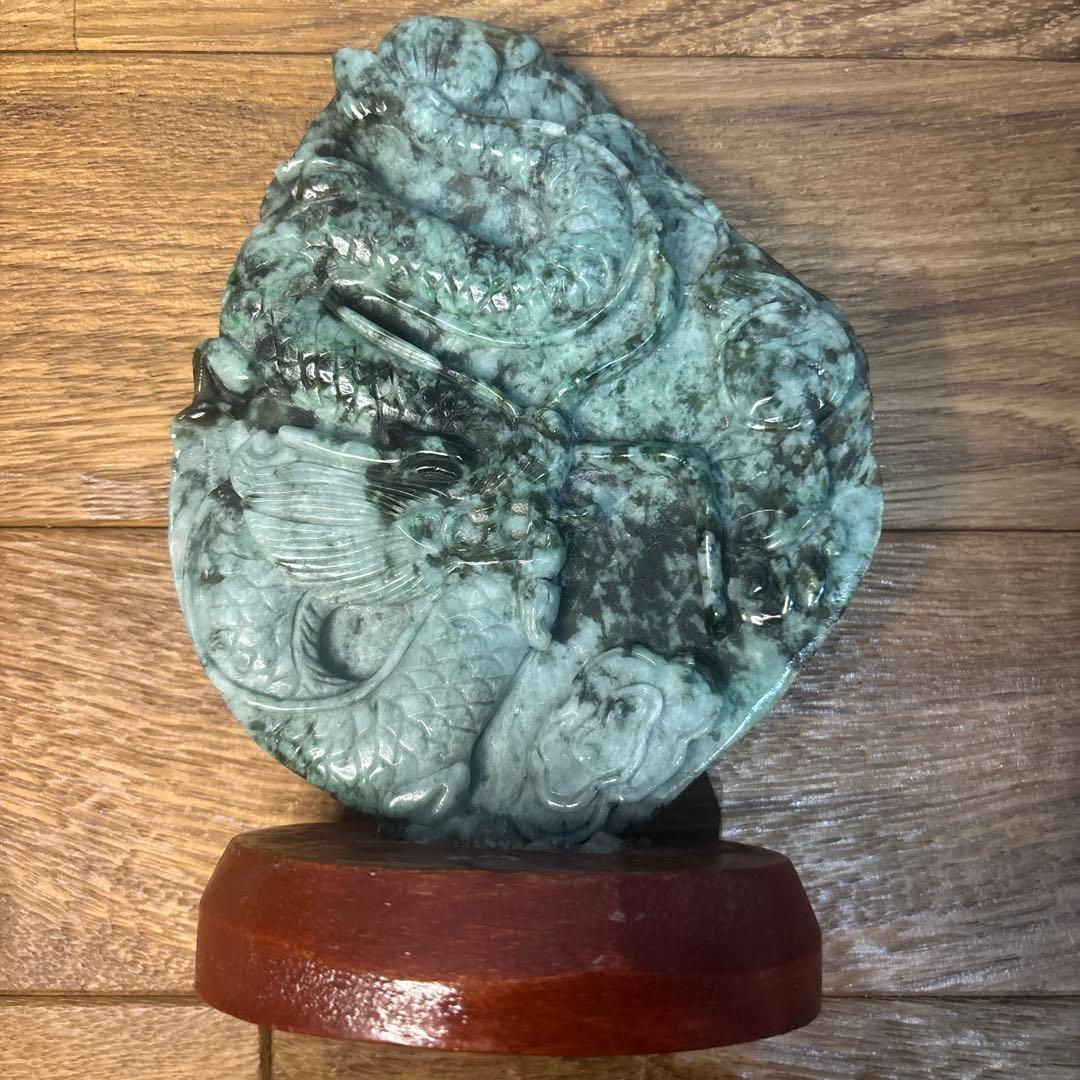 天然翡翠 【龍】台座付き 鑑賞石 希少