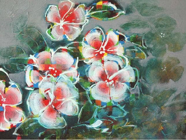 油絵 菅家令子 絵 絵画 インテリア 額付(黒) F4-091216 花