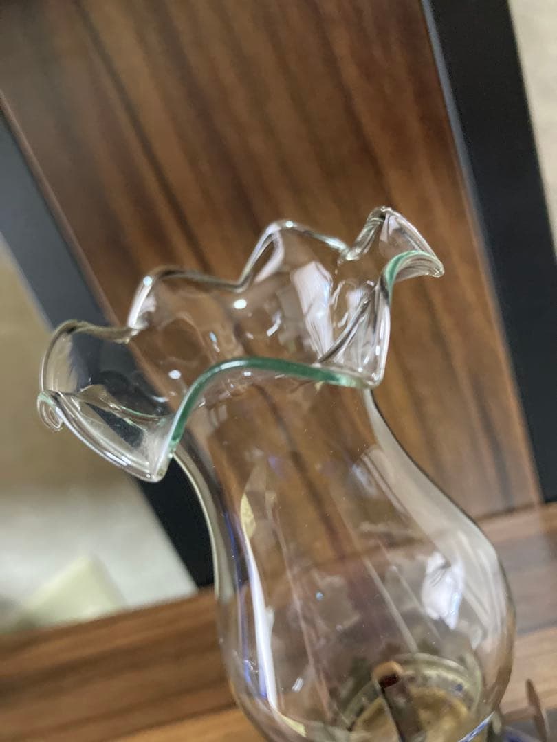 [骨董品] 青い花模様のオイルランプ　ヴィンテージ ランプ　陶器×ガラス