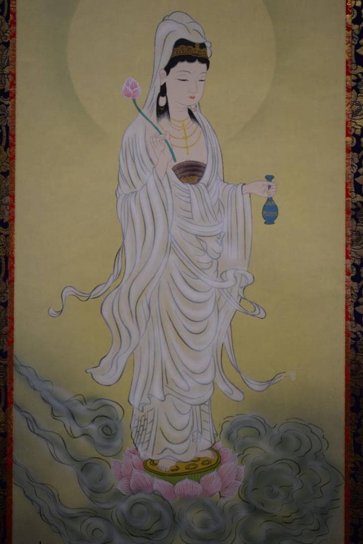 真作/旭堂/観音図/桐共箱付/布袋屋掛軸HE-967