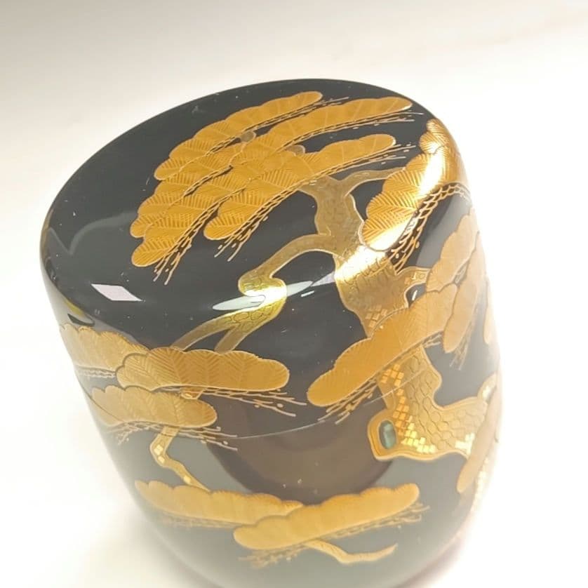 ウ225 棗『塗師　辻石斎』『表千家而妙斎　花押　極箱』『松蒔絵　内梨子地大棗』