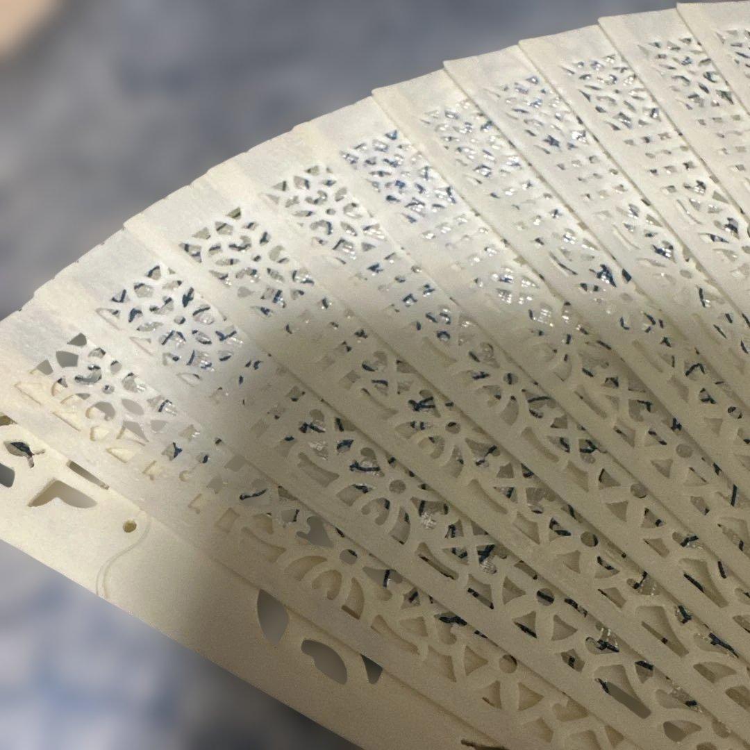 天然材質 マンモス 牙 猛犸 骨 透かし彫りのアイボリー扇子