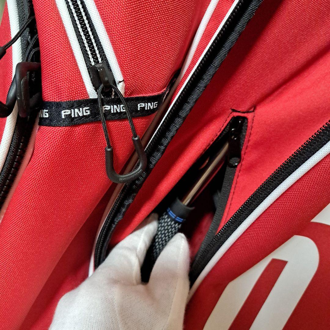 ピンスタンド式キャディバッグ-希少フード内蔵型、美品！レンチはオマケ。