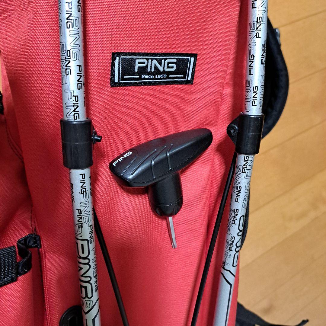 ピンスタンド式キャディバッグ-希少フード内蔵型、美品！レンチはオマケ。