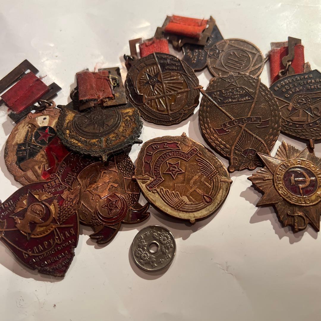 蔵出1920-1930ソビエト連邦ソ連軍勲章徽章10枚セット　純銅製　バラ売可