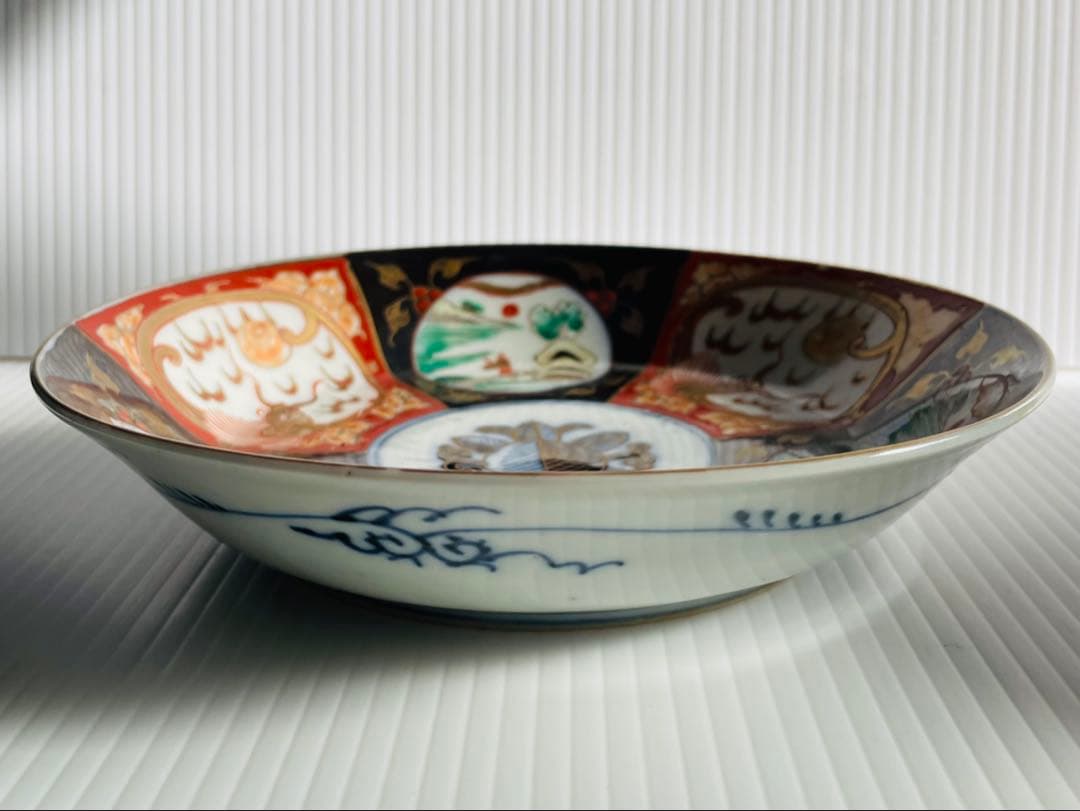 古伊万里染錦山水唐釣人図金彩雲龍文皿5枚セット