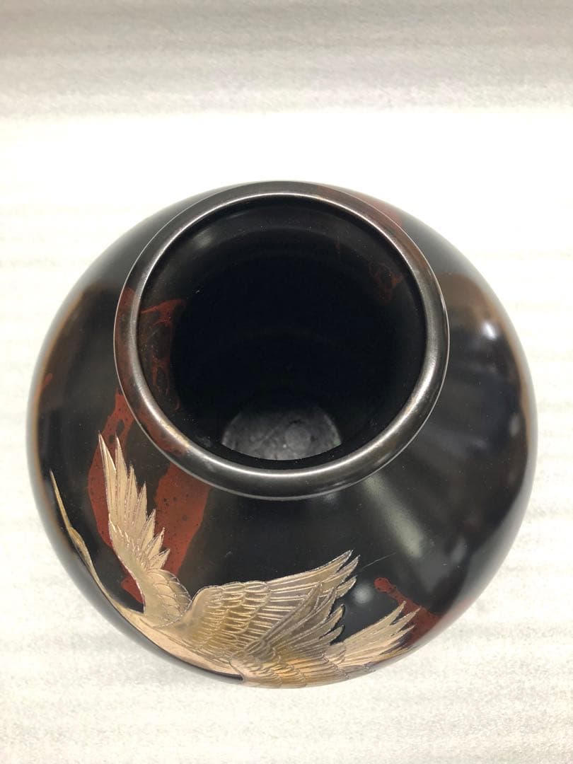 花器　花瓶　双鶴彫金　真峰作　ブロンズ