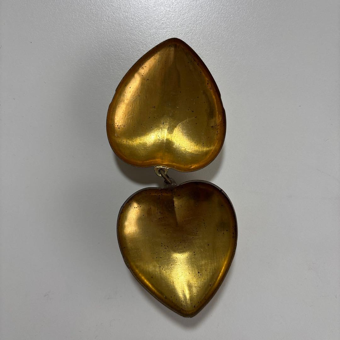 レア　ヴィンテージ　フランス　金のハート　ブリキ缶　ブリキオーナメント　小物入れ