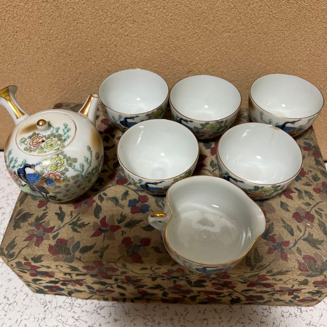 古九谷　九谷焼　花鳥図　金彩　孔雀　煎茶揃え　時代物