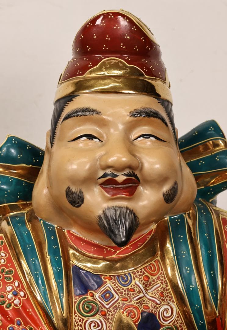 九谷焼　峰光 銘　色絵金彩　恵比寿像　七福神　置物　高さ約62cm　BK125