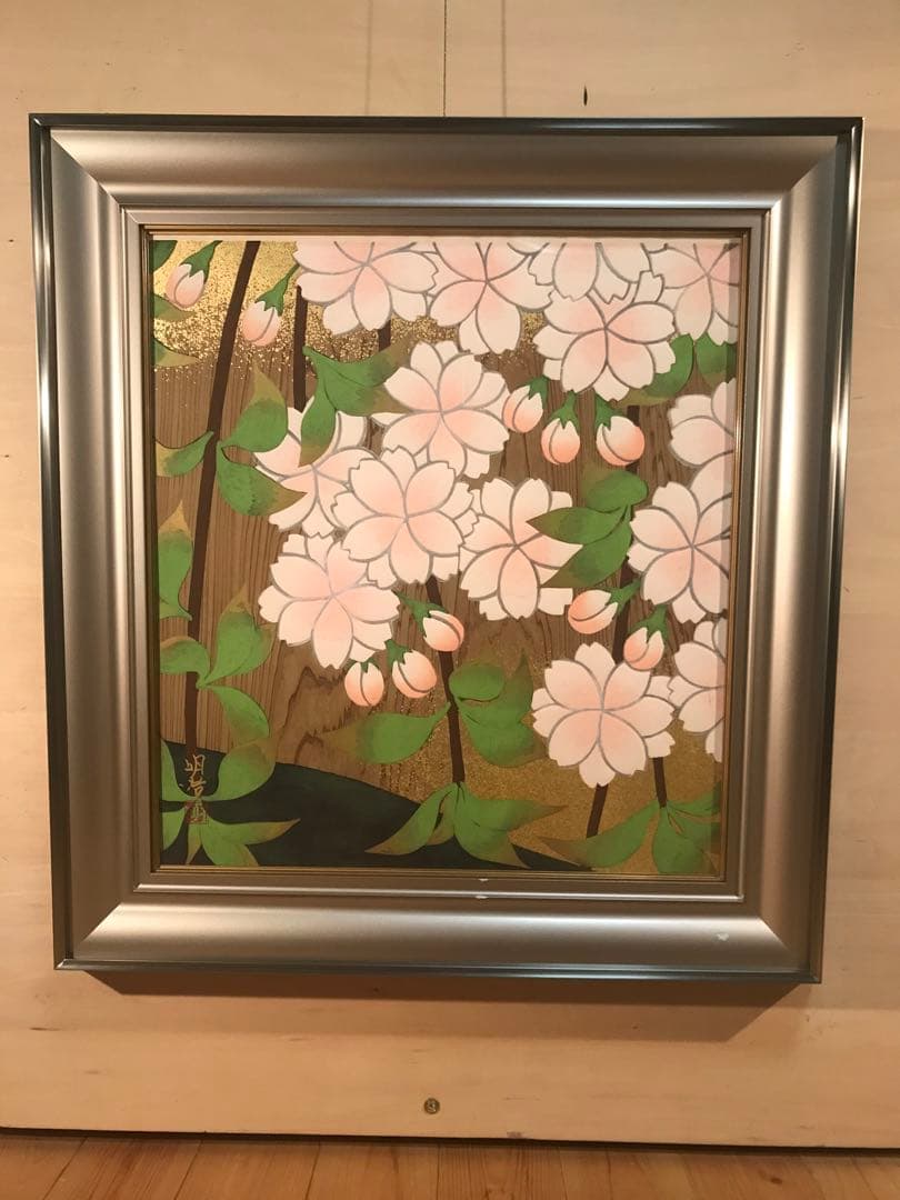 橋本明治　「杉戸絵・桜」　木版画　刷り込みサイン・作品証明シール有り