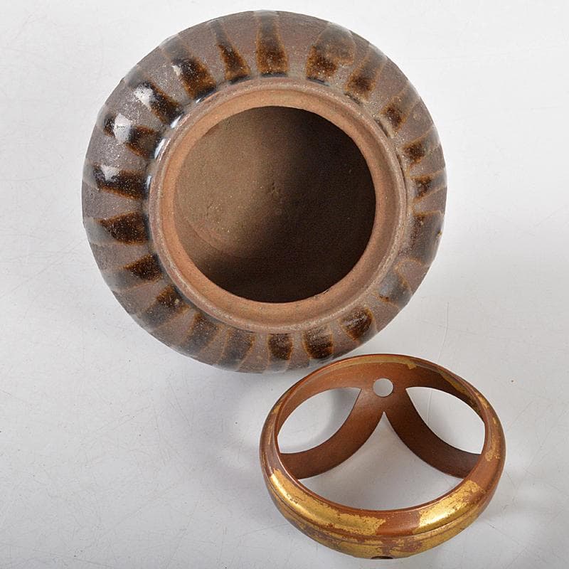 茶道具　丹波焼　古丹波　おはぐろ壷　香炉　火屋付　書付箱　M　R5867