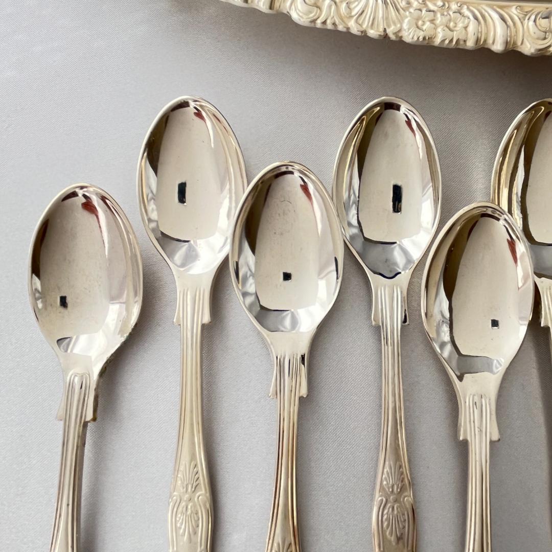 【英国】 キングスパターン ティースプーン 12本【シルバープレート】12cm