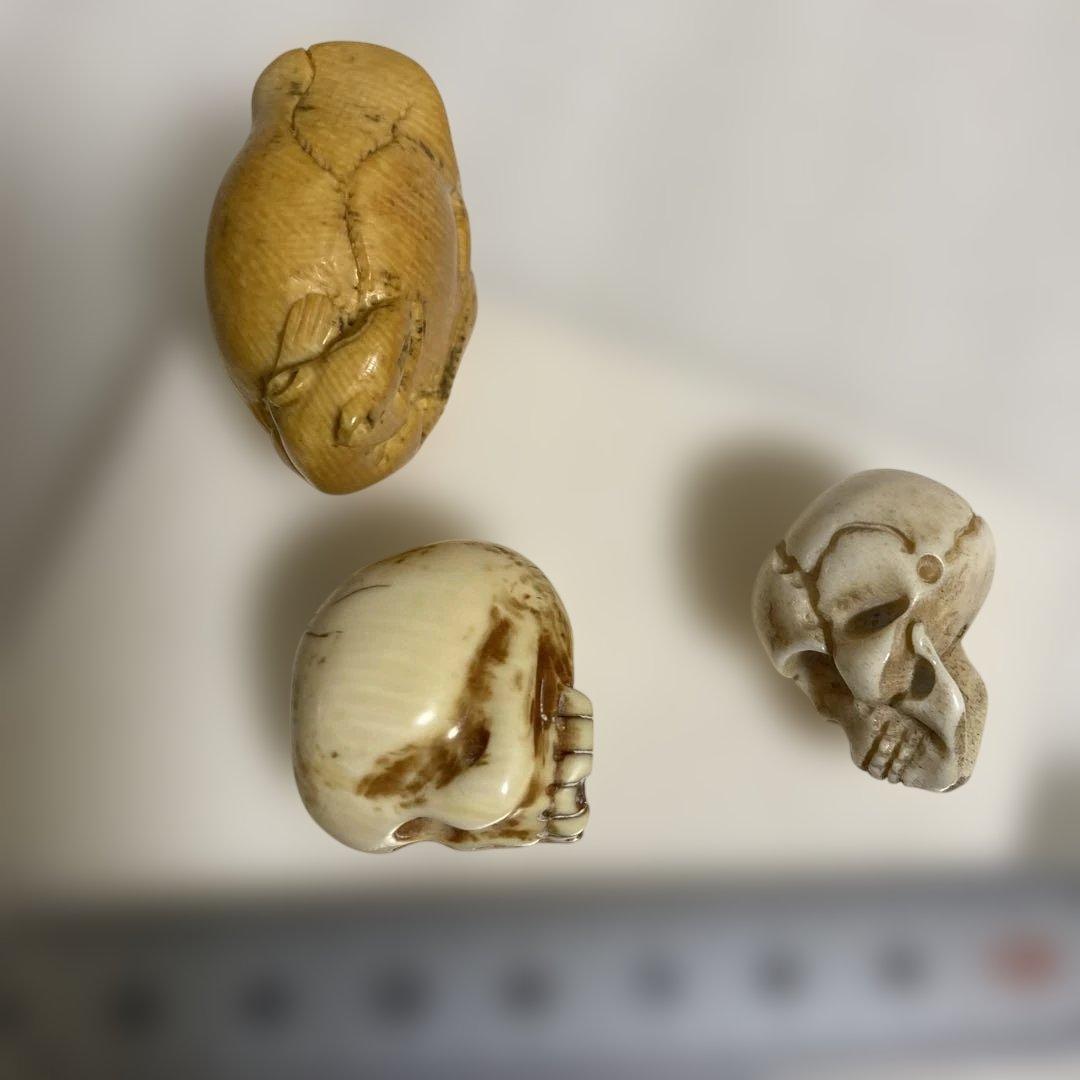 天然素材　髑髏　彫刻　根付　置物