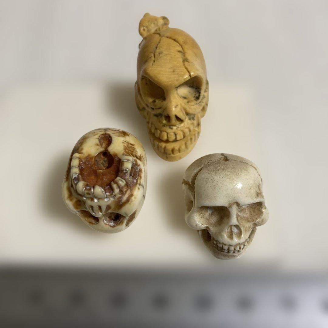 天然素材　髑髏　彫刻　根付　置物