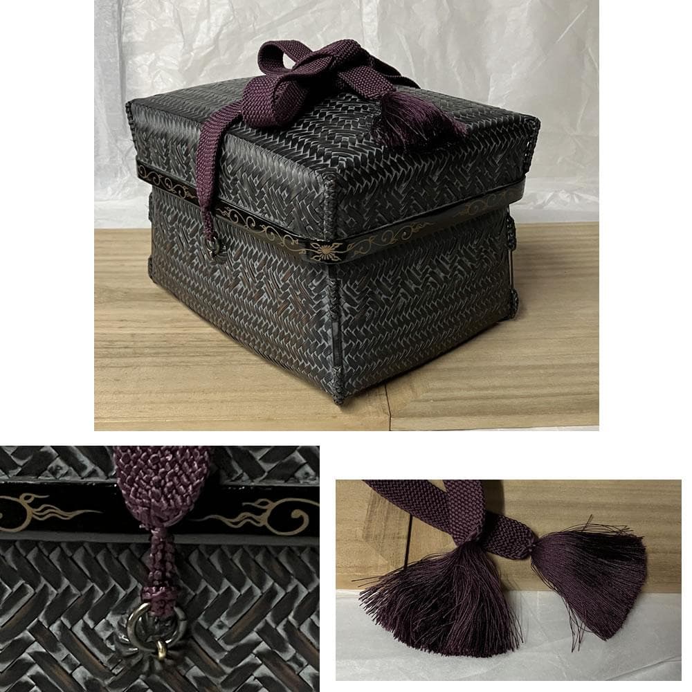 F1300 御所籠 平安 元竺 共箱 栗田元竺 色紙点 茶籠 茶箱 竹籠 野点