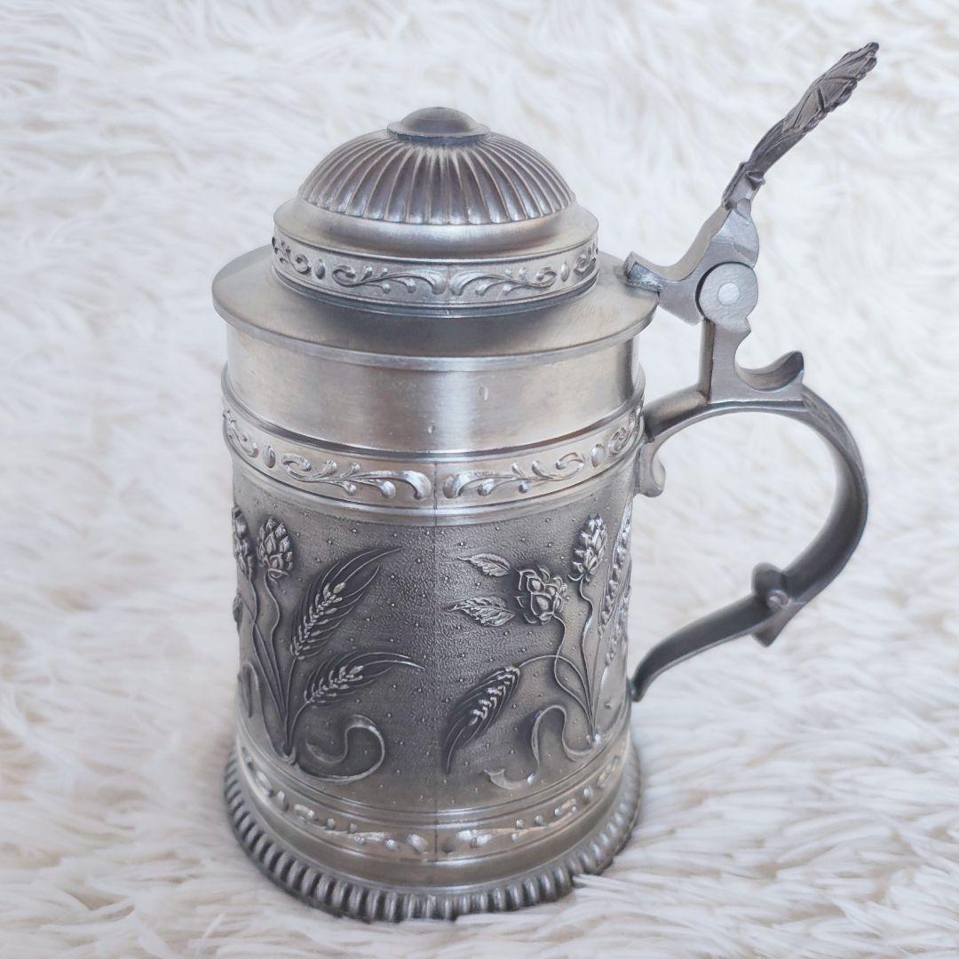 ピューター ビアマグ ビアジョッキ アンティーク ヴィンテージ 錫製 彫刻 細工