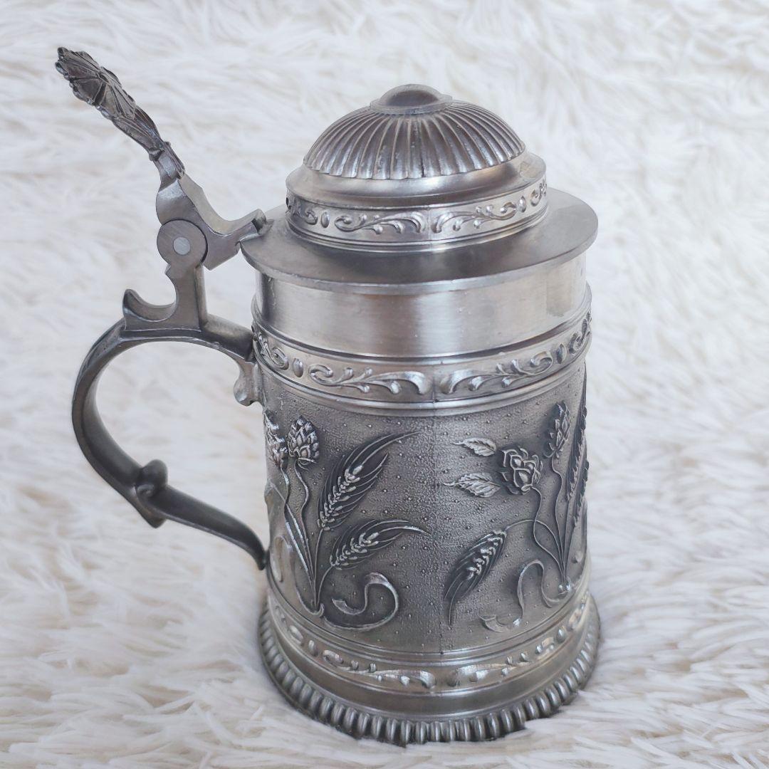 ピューター ビアマグ ビアジョッキ アンティーク ヴィンテージ 錫製 彫刻 細工