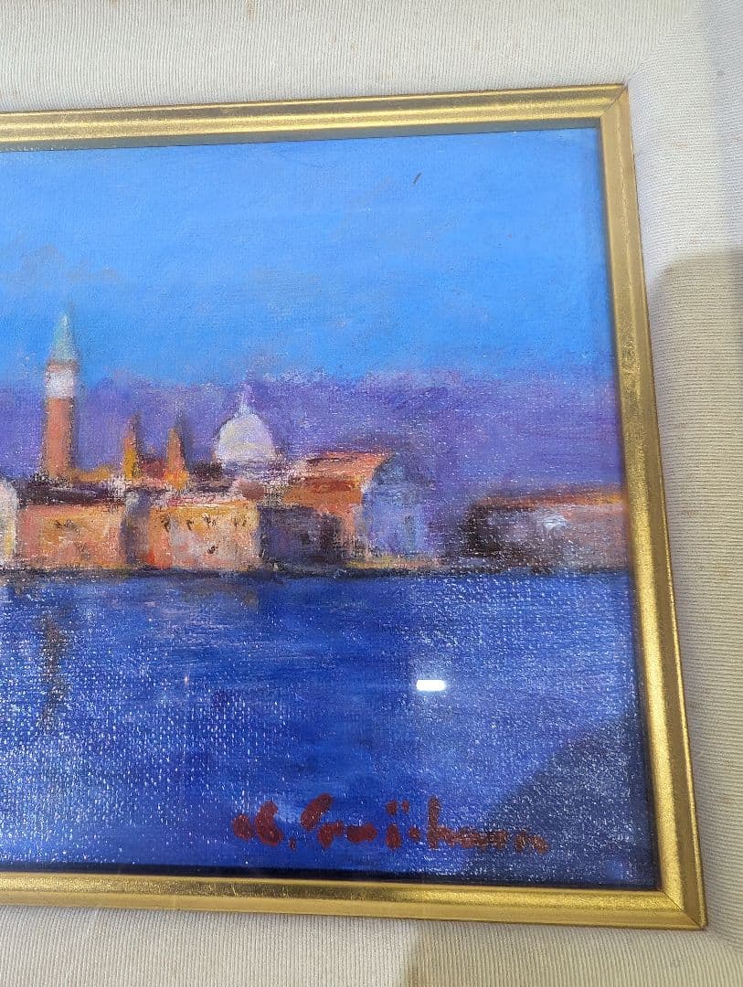 真作 洋画 油彩 藤原薫 ヴェネチア 朝陽 F0サイズ 香川県画家風景画 油彩画