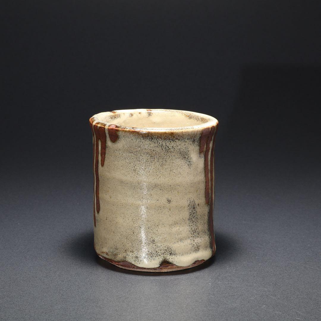 浜田庄司　白釉抜絵筆立て　人間国宝　R1614K2