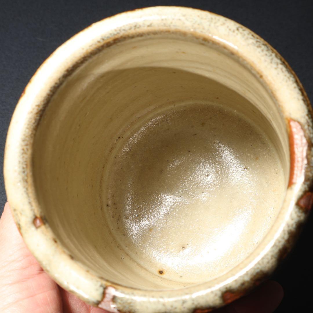 浜田庄司　白釉抜絵筆立て　人間国宝　R1614K2