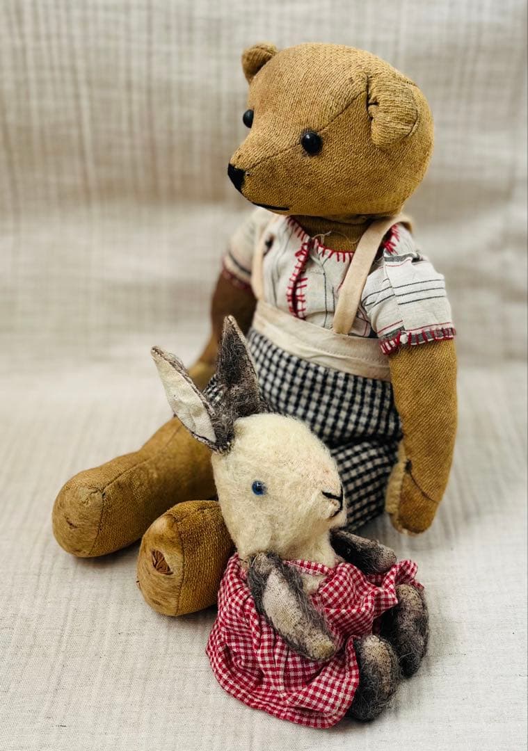 アンティークヴィンテージ英国製小さなうさぎバニーぬいぐるみテディベアビスクドール