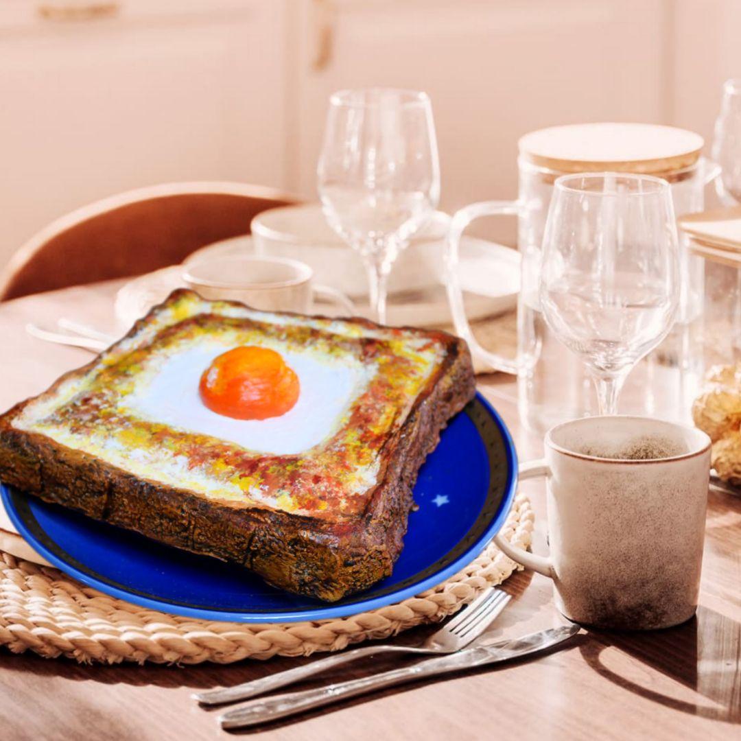 油絵 絵画 アートパネル【目玉トースト】