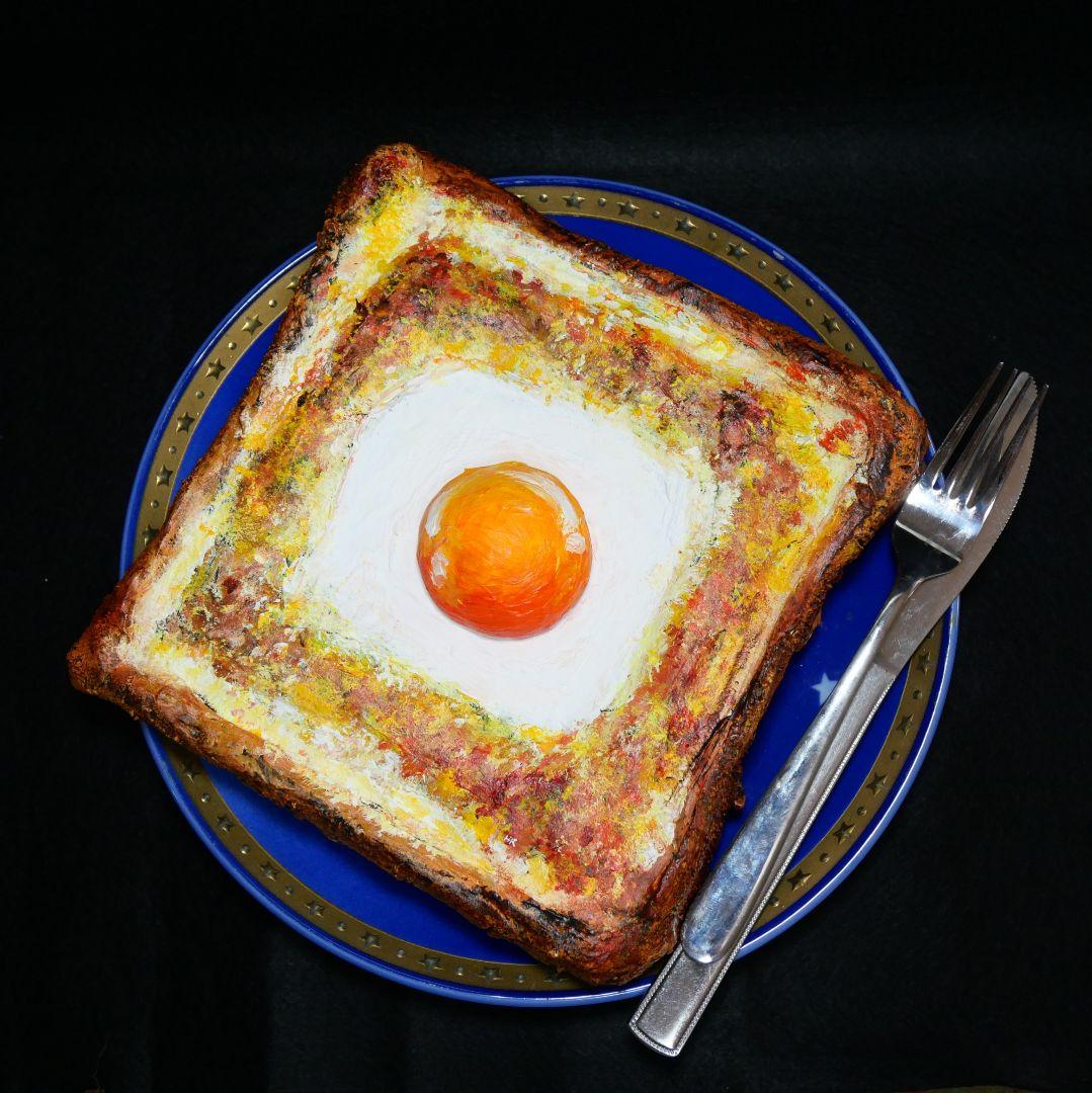 油絵 絵画 アートパネル【目玉トースト】