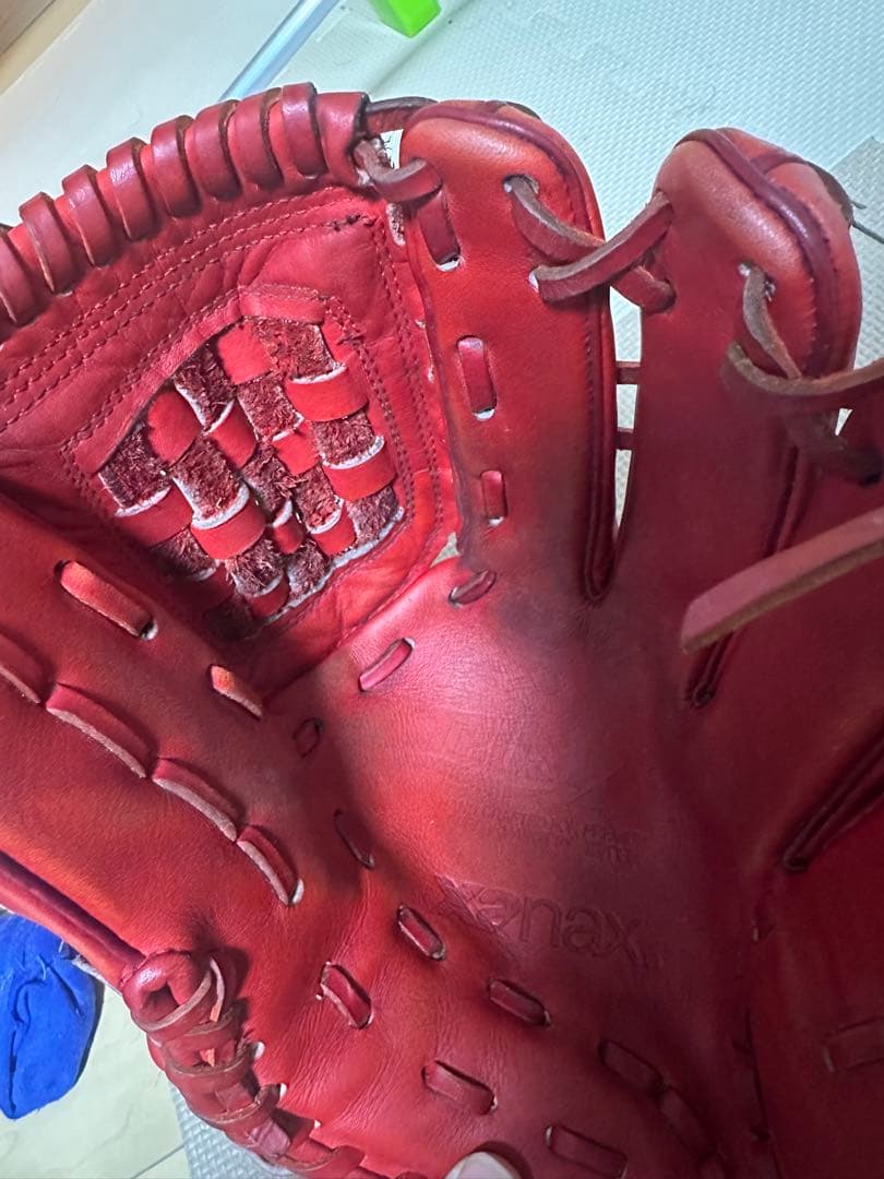 プロ支給品グローブ赤 ザナックス硬式野球グローブ 43刺繍有り