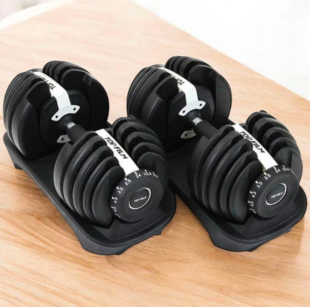 【新品】可変式ダンベル ホワイト 24kg×2個セット｜15段階調整安全設計