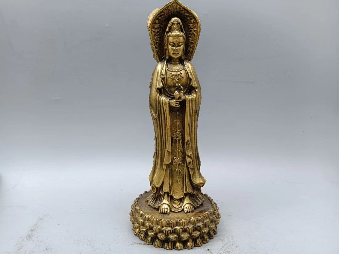 仏教美術 三面観音菩薩仏像 銅製 仏像 彫刻 置物 開運 風水