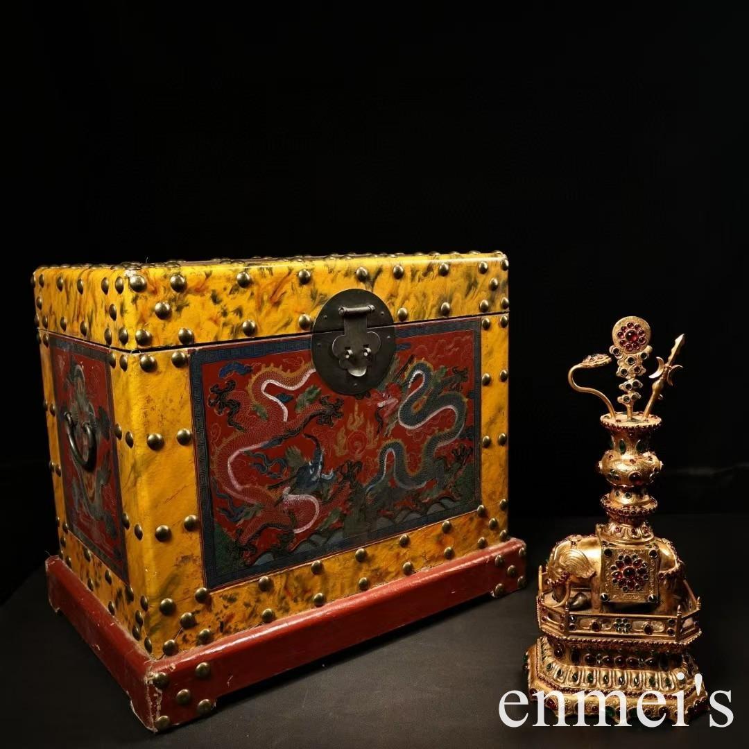 中国古美術・旧蔵鎏金の太平ぞう・純手作り・純銅製・高浮彫・置物・文房・風水開運