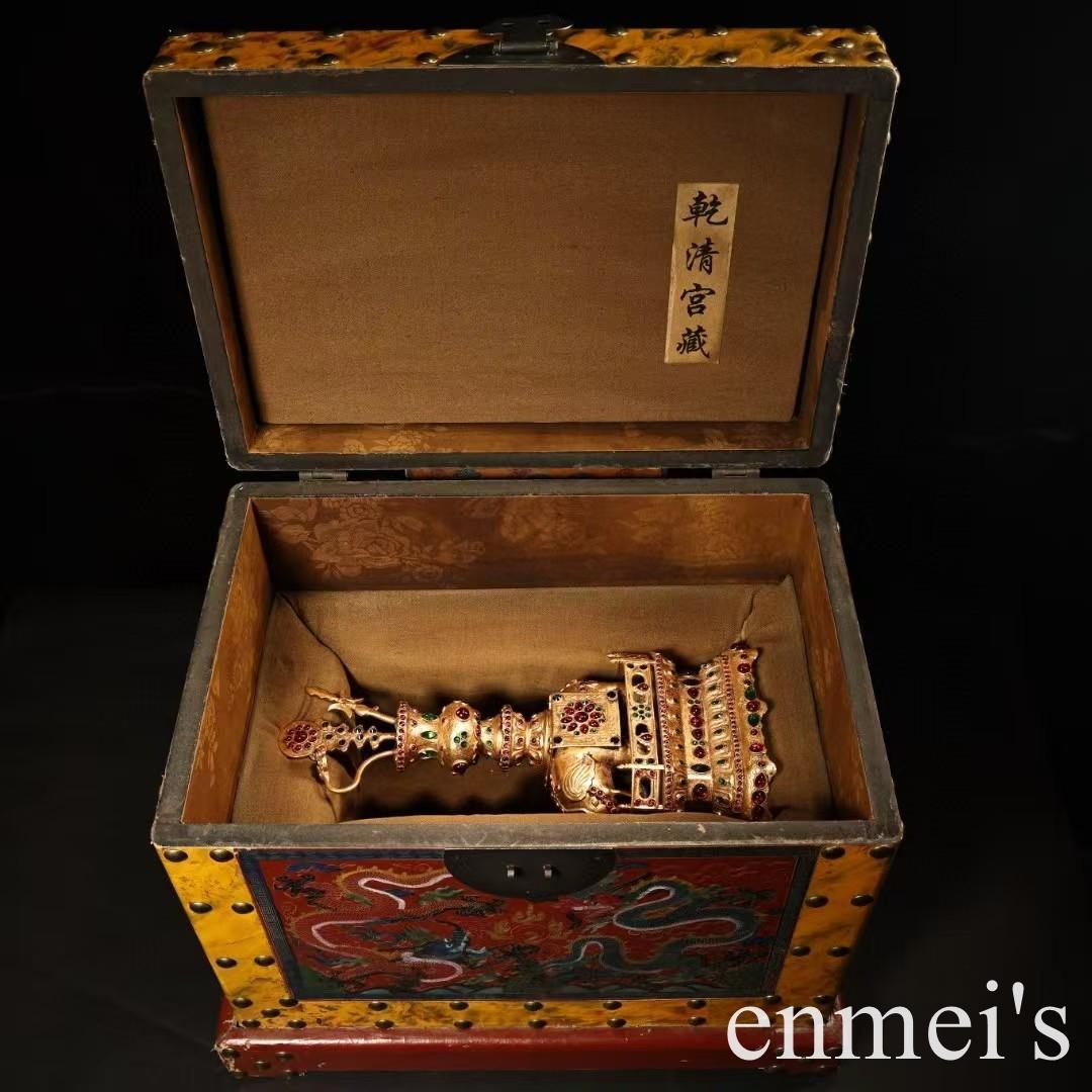 中国古美術・旧蔵鎏金の太平ぞう・純手作り・純銅製・高浮彫・置物・文房・風水開運