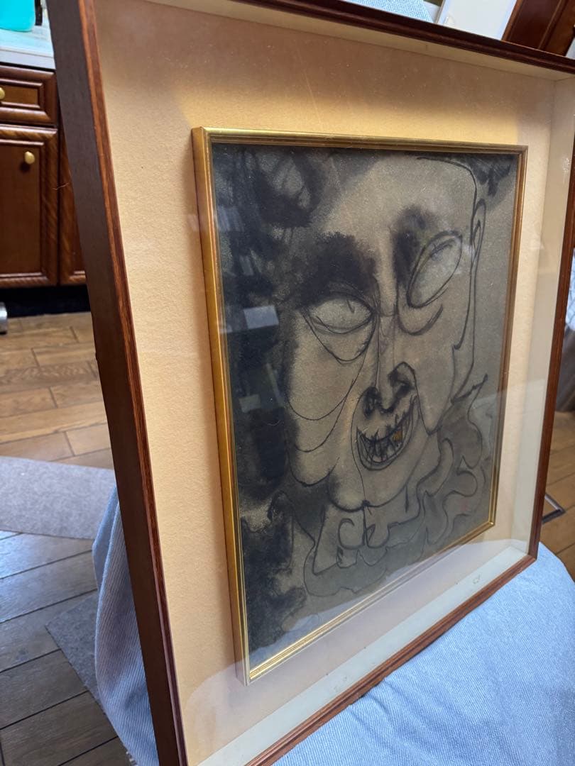 古田安　水墨画 ？木製フレーム