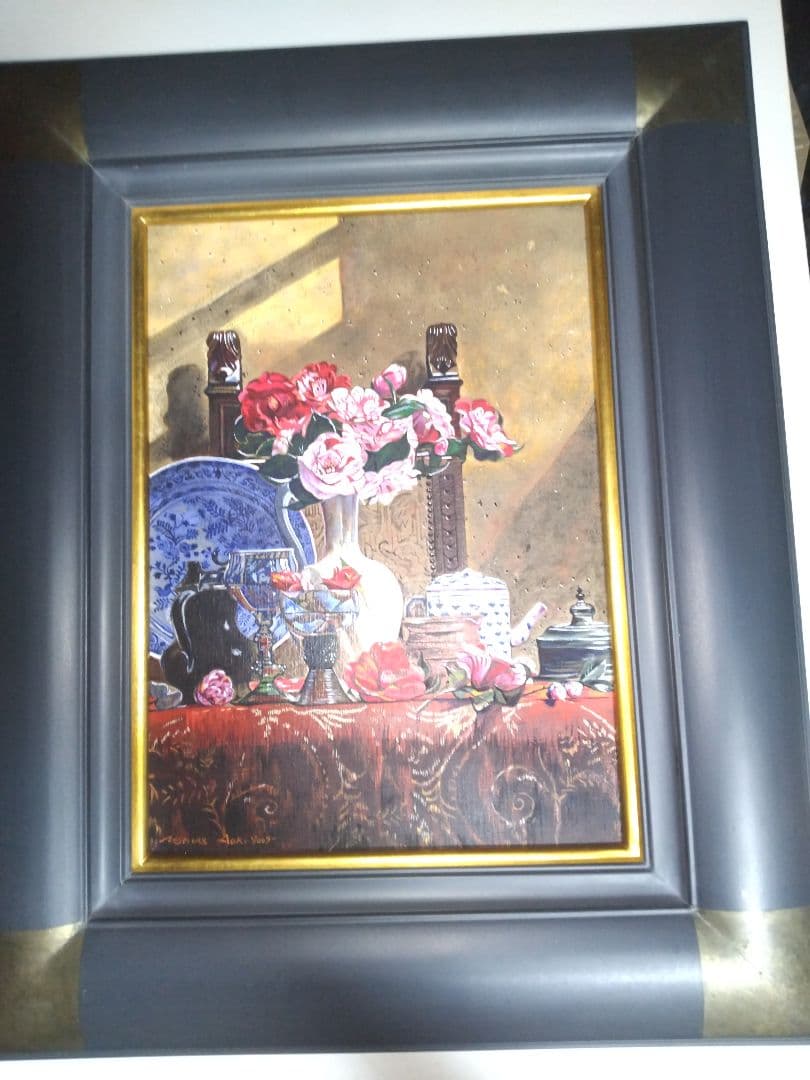 青木敏郎、絵画、油彩F４椿、レーマ杯、染付皿、高級額縁、肉筆、森本草介、山下清