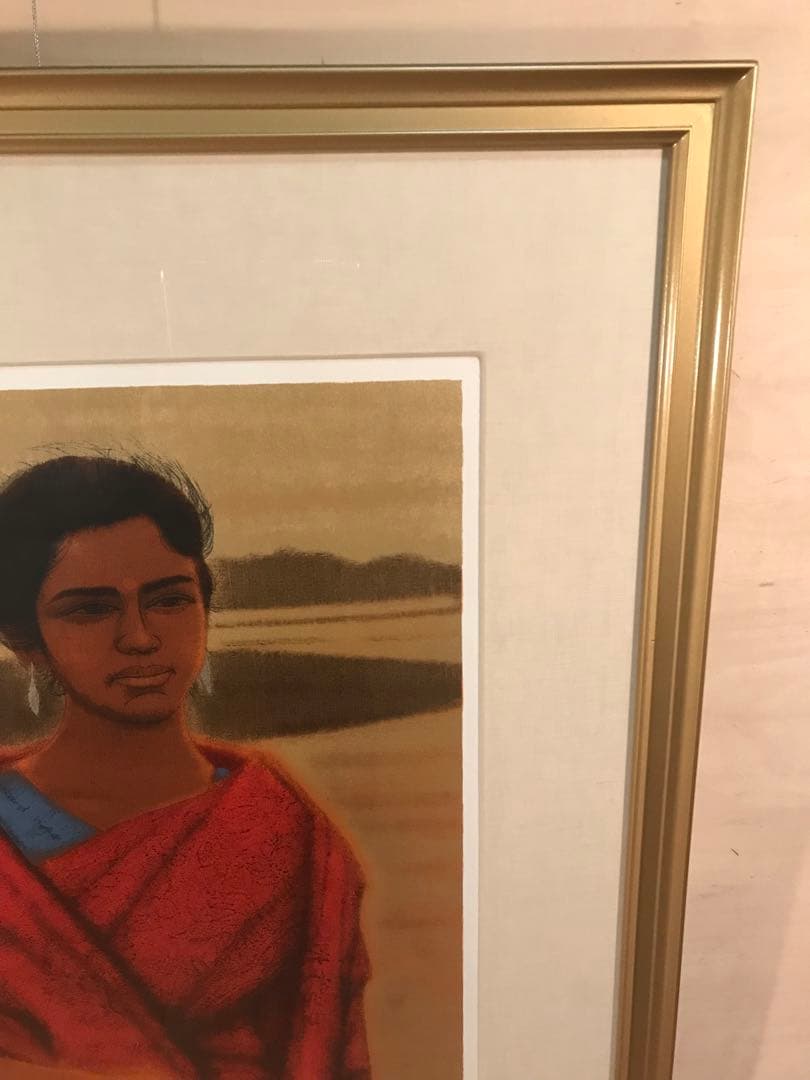 平山郁夫　「紅衣の女性」　シルクスクリーン　直筆サイン・作品証明シール有り