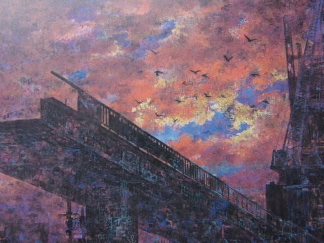 河村源三、【帰る鳥】、希少な額装用画集より、新品額装付