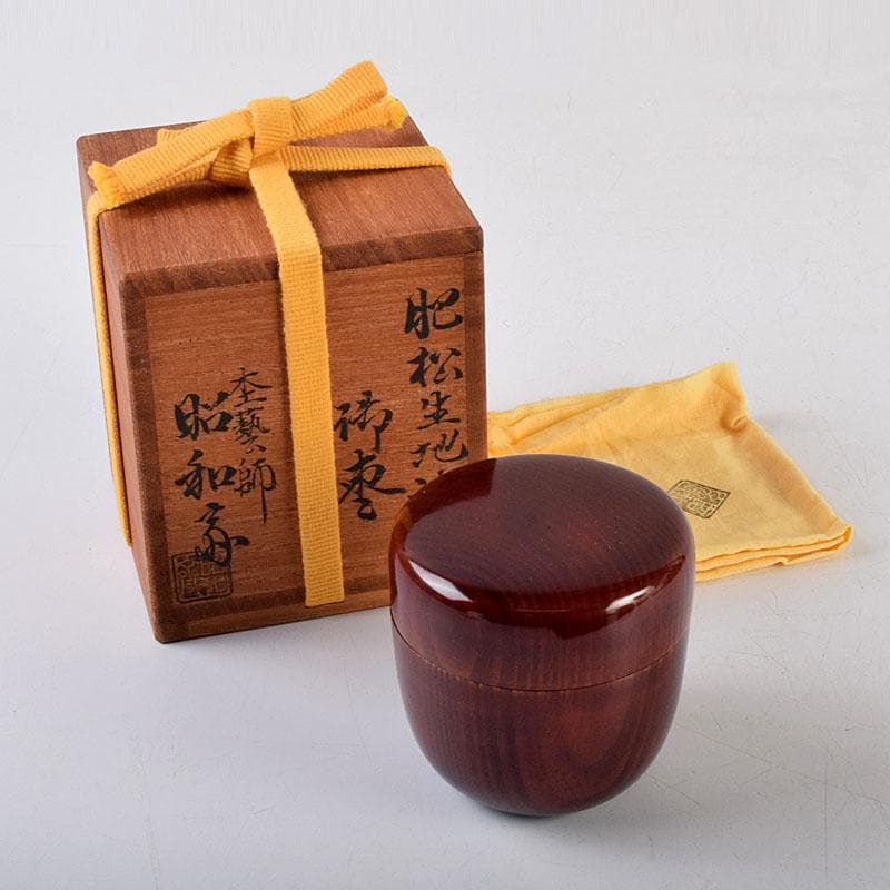 茶道具　大野昭和斎作　肥松生地漆　棗　共布　表千家　即中斎極め箱　V　8751