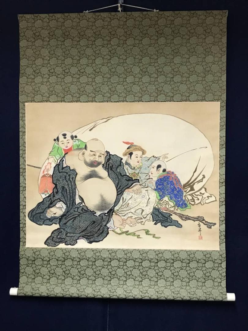【真作】斎藤香昇/布袋唐子図/横物/掛軸/名家伝来/AB-836