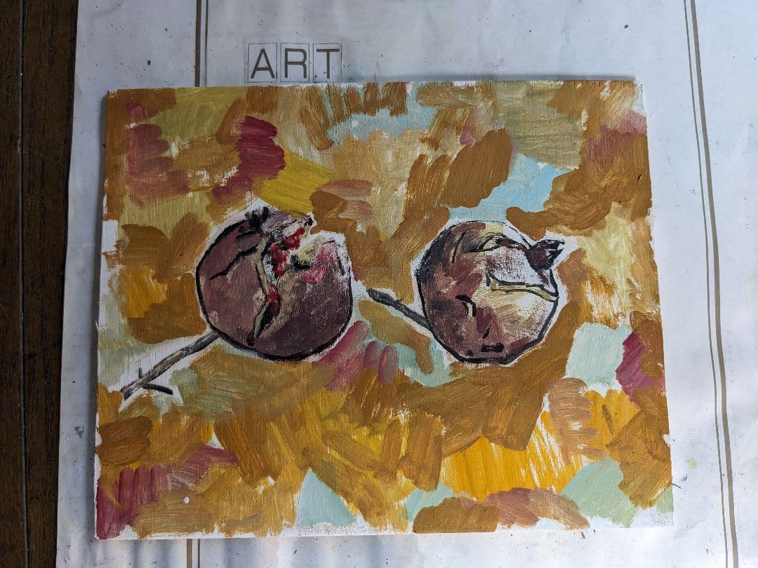 油彩画 果物 2つの果実