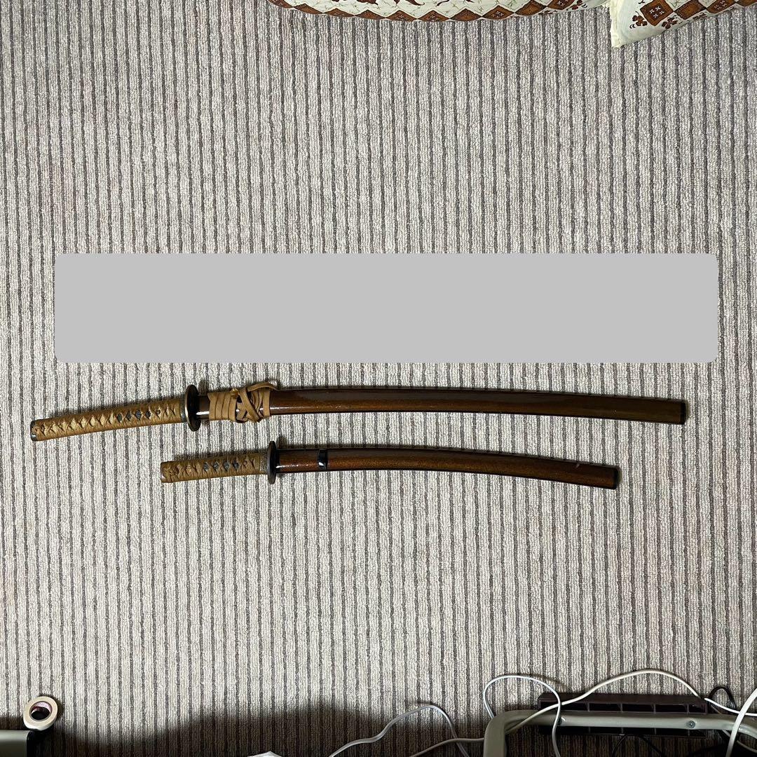 模造刀 日本刀 武具 刀剣 樋入刀身 高級刀 2本セット 太刀 脇差 (C02)