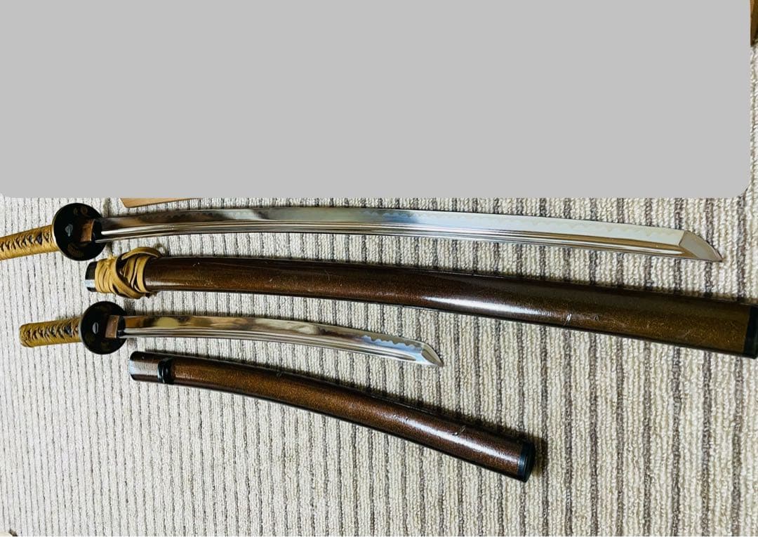 模造刀 日本刀 武具 刀剣 樋入刀身 高級刀 2本セット 太刀 脇差 (C02)